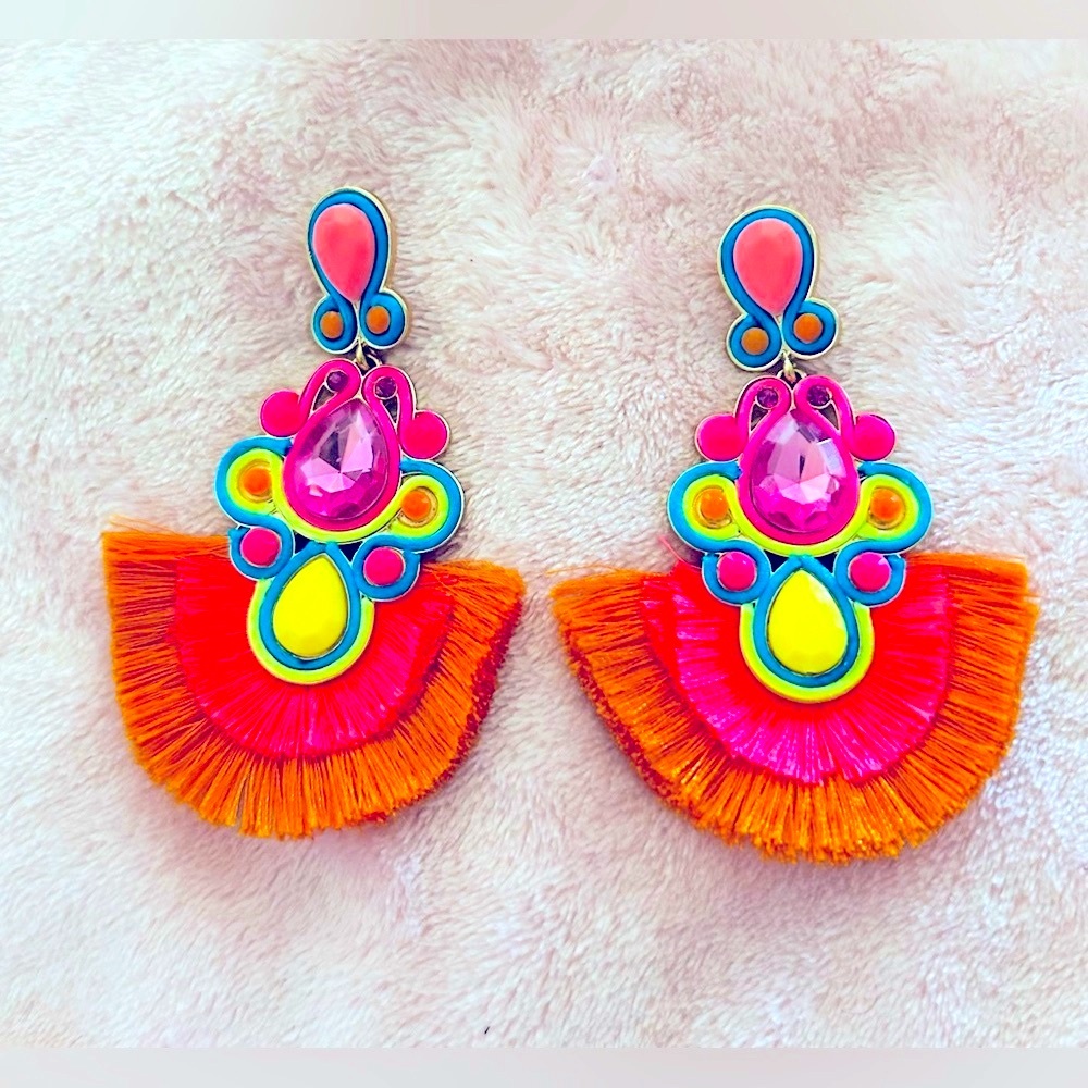 Zara Colorful Orange, Pink, Yellow & Blue Boho Style Festive Earrings